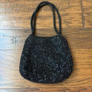 Vintage Lillie Rubin Handmade Black Beaded Small Evening Bag Formal